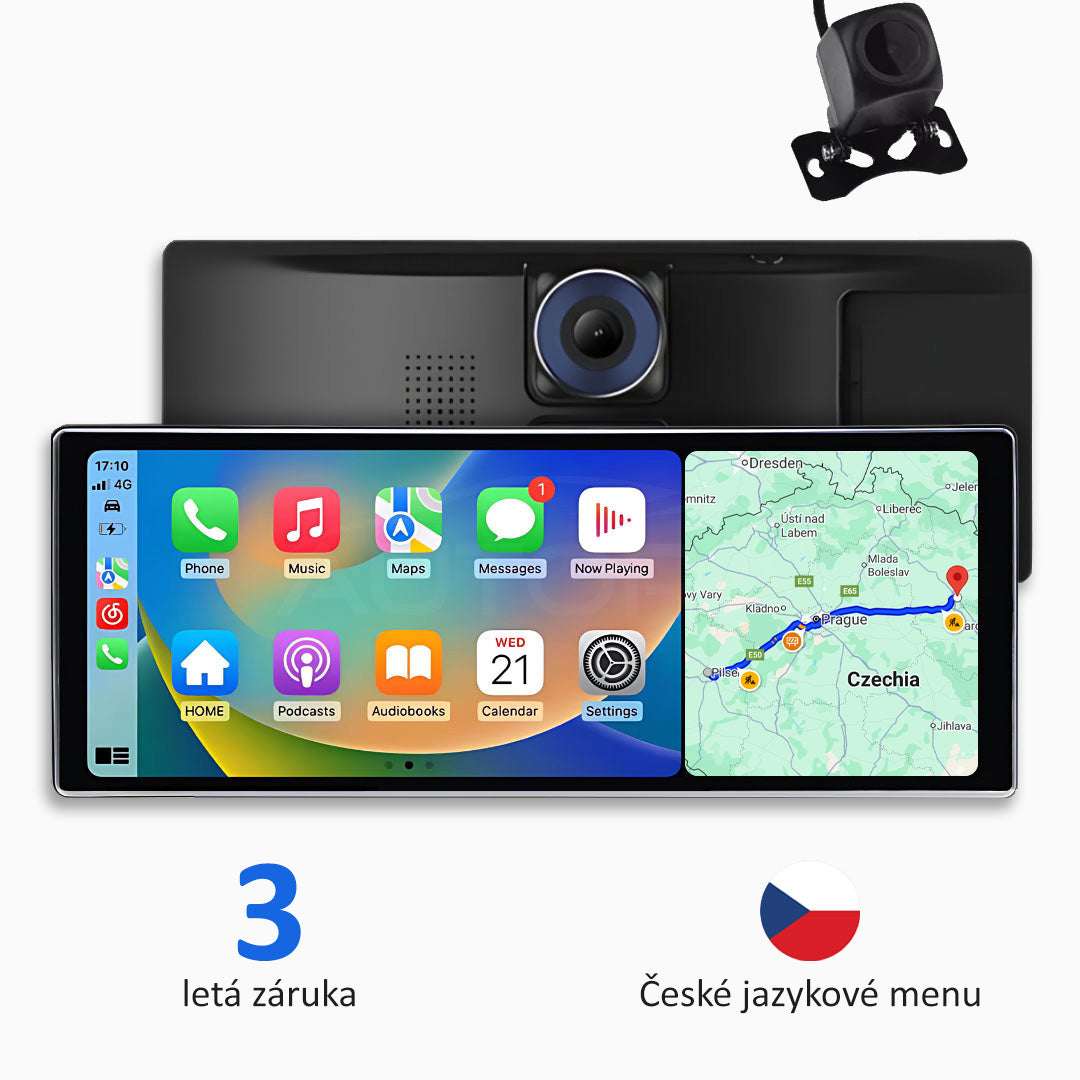 Univerzální automobilová multimédia s Apple CarPlay, Android Auto a záznamem videa (model 2025)